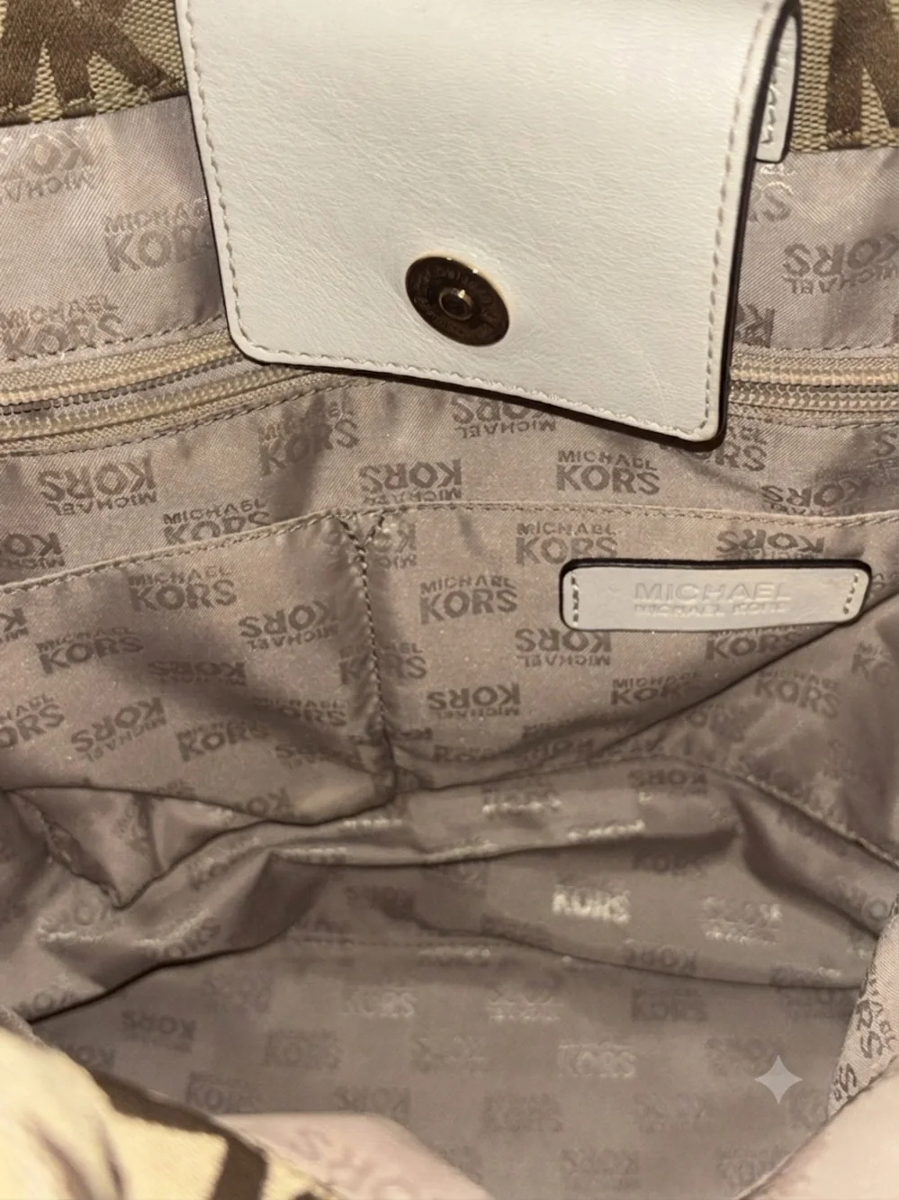 Michael Kors Gansevoort Satchel MK Logo Tote with White Trim and Gold Hardware